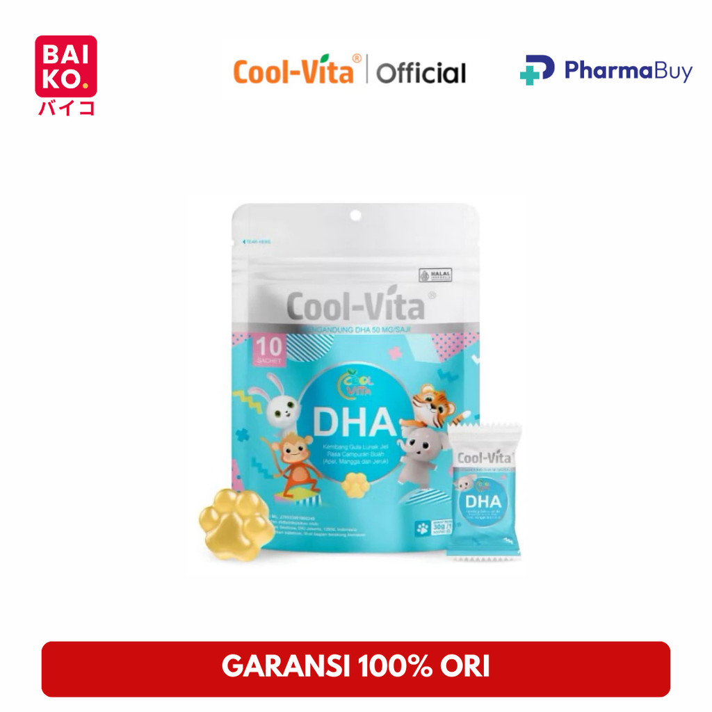 Coolvita DHA Gummy 1 Pouch Vitamin Anak Manis dan Enak dengan Minyak Alga DHA 50mg Omega 3 Alternatif Minyak Ikan untuk Otak lebih Fokus, Cerdas dan Pintar BPOM & Original
