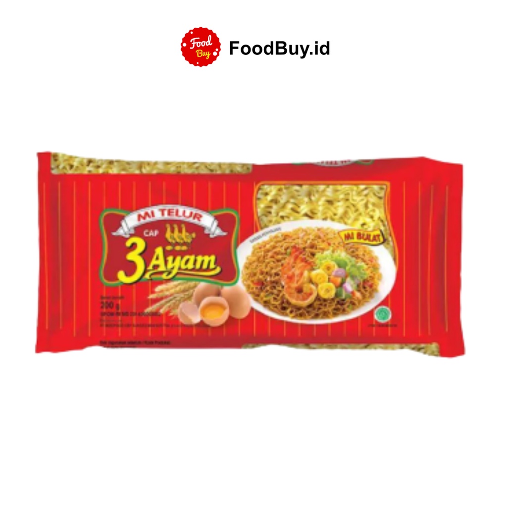 Mie Telur Cap 3 Ayam Mie Bulat Merah 200 gr