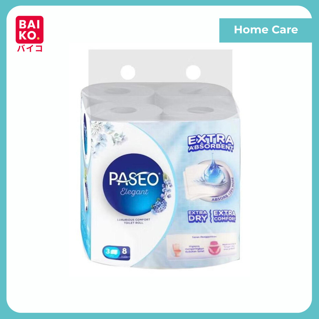 Paket 1  Pack - Paseo Toilet Elegant Core Non Emboss isi 8 Rolls 900'S Tissue